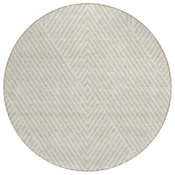 8' Beige And Ivory Round Geometric Washable Indoor Outdoor Area Rug