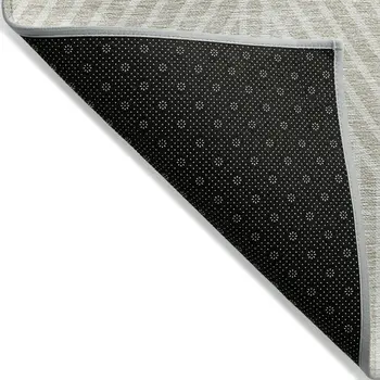8' Beige And Ivory Round Geometric Washable Indoor Outdoor Area Rug