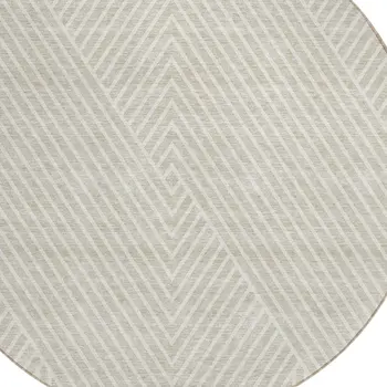 8' Beige And Ivory Round Geometric Washable Indoor Outdoor Area Rug