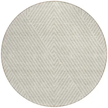 8' Beige And Ivory Round Geometric Washable Indoor Outdoor Area Rug