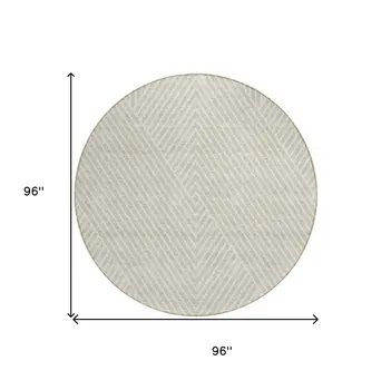 8' Beige And Ivory Round Geometric Washable Indoor Outdoor Area Rug