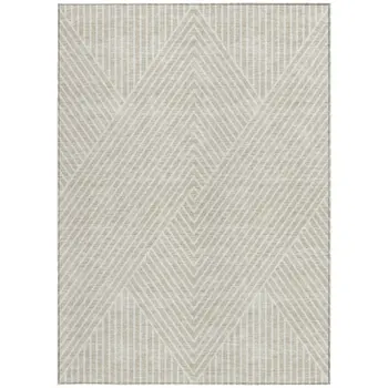8' X 10' Beige And Ivory Geometric Washable Indoor Outdoor Area Rug