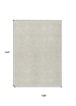 9' X 12' Beige And Ivory Geometric Washable Indoor Outdoor Area Rug