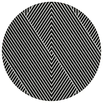 8' Black And Ivory Round Geometric Washable Indoor Outdoor Area Rug