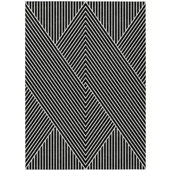 8' X 10' Black And Ivory Geometric Washable Indoor Outdoor Area Rug