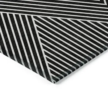 8' X 10' Black And Ivory Geometric Washable Indoor Outdoor Area Rug