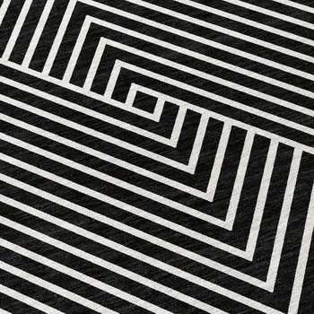 8' X 10' Black And Ivory Geometric Washable Indoor Outdoor Area Rug