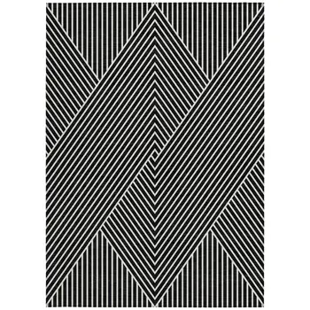 9' X 12' Black And Ivory Geometric Washable Indoor Outdoor Area Rug