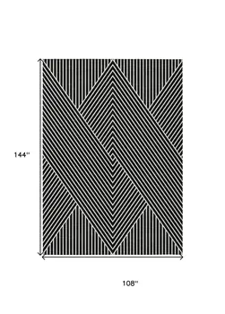 9' X 12' Black And Ivory Geometric Washable Indoor Outdoor Area Rug