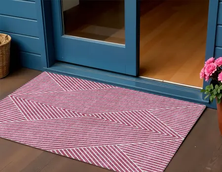 3' X 5' Blush And Ivory Geometric Washable Indoor Outdoor Area Rug