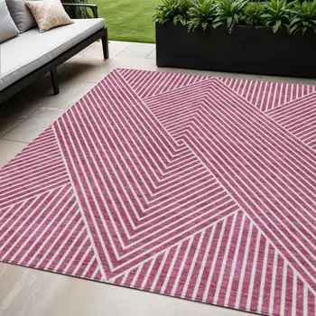 5' X 8' Blush And Ivory Geometric Washable Indoor Outdoor Area Rug