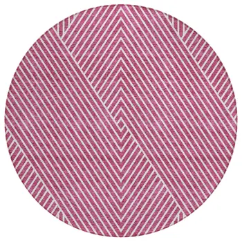 8' Blush And Ivory Round Geometric Washable Indoor Outdoor Area Rug