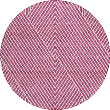 8' Blush And Ivory Round Geometric Washable Indoor Outdoor Area Rug