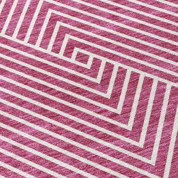 8' Blush And Ivory Round Geometric Washable Indoor Outdoor Area Rug
