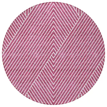 8' Blush And Ivory Round Geometric Washable Indoor Outdoor Area Rug