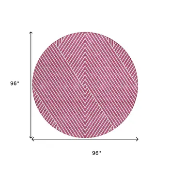 8' Blush And Ivory Round Geometric Washable Indoor Outdoor Area Rug