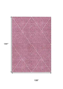 9' X 12' Blush And Ivory Geometric Washable Indoor Outdoor Area Rug