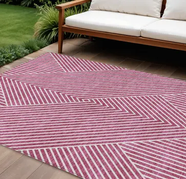 10' X 14' Blush And Ivory Geometric Washable Indoor Outdoor Area Rug