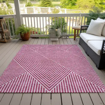 10' X 14' Blush And Ivory Geometric Washable Indoor Outdoor Area Rug