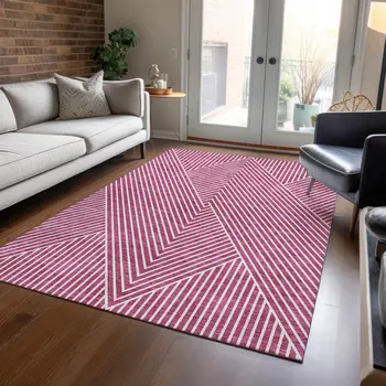 10' X 14' Blush And Ivory Geometric Washable Indoor Outdoor Area Rug