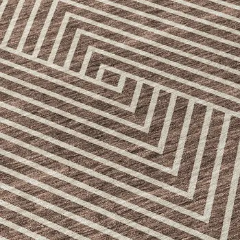 8' Brown And Ivory Round Geometric Washable Indoor Outdoor Area Rug