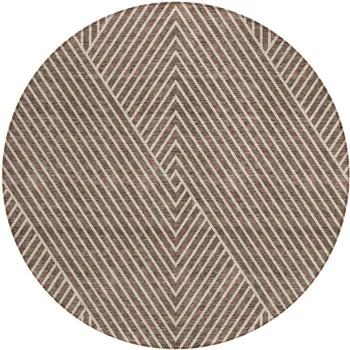 8' Brown And Ivory Round Geometric Washable Indoor Outdoor Area Rug