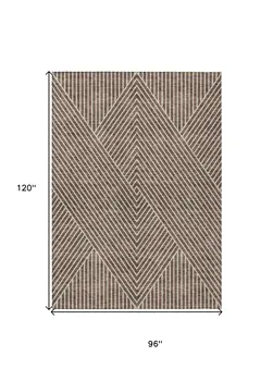 8' X 10' Brown And Ivory Geometric Washable Indoor Outdoor Area Rug