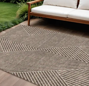 8' X 10' Brown And Ivory Geometric Washable Indoor Outdoor Area Rug