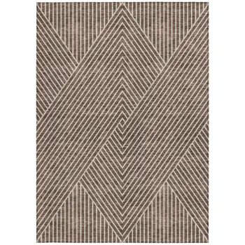 10' X 14' Brown And Ivory Geometric Washable Indoor Outdoor Area Rug