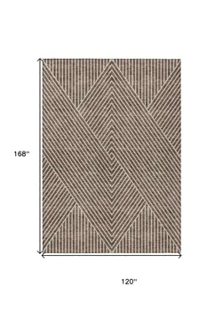 10' X 14' Brown And Ivory Geometric Washable Indoor Outdoor Area Rug