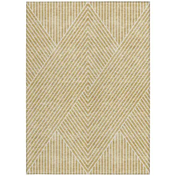 3' X 5' Gold And Ivory Geometric Washable Indoor Outdoor Area Rug
