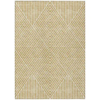 5' X 8' Gold And Ivory Geometric Washable Indoor Outdoor Area Rug