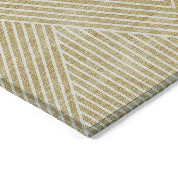 5' X 8' Gold And Ivory Geometric Washable Indoor Outdoor Area Rug
