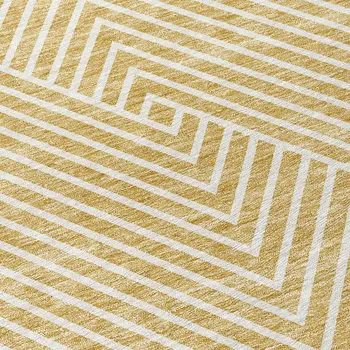 8' Gold And Ivory Round Geometric Washable Indoor Outdoor Area Rug