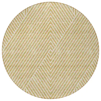 8' Gold And Ivory Round Geometric Washable Indoor Outdoor Area Rug