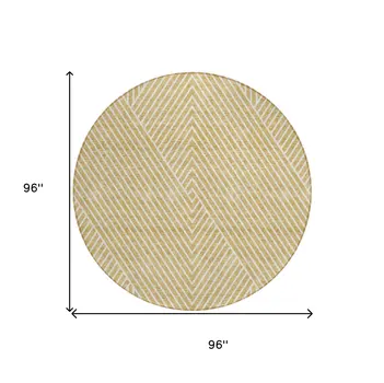 8' Gold And Ivory Round Geometric Washable Indoor Outdoor Area Rug