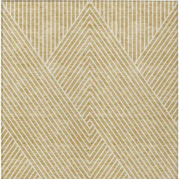 10' X 14' Gold And Ivory Geometric Washable Indoor Outdoor Area Rug