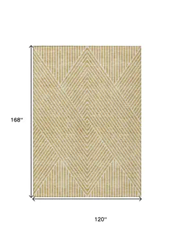 10' X 14' Gold And Ivory Geometric Washable Indoor Outdoor Area Rug