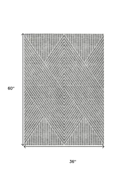 3' X 5' Gray And Ivory Geometric Washable Indoor Outdoor Area Rug