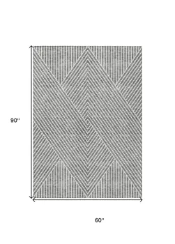 5' X 8' Gray And Ivory Geometric Washable Indoor Outdoor Area Rug
