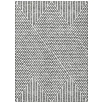 5' X 8' Gray And Ivory Geometric Washable Indoor Outdoor Area Rug