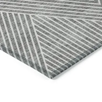 5' X 8' Gray And Ivory Geometric Washable Indoor Outdoor Area Rug