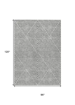 8' X 10' Gray And Ivory Geometric Washable Indoor Outdoor Area Rug