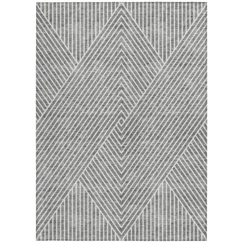 9' X 12' Gray And Ivory Geometric Washable Indoor Outdoor Area Rug
