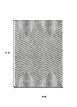 9' X 12' Gray And Ivory Geometric Washable Indoor Outdoor Area Rug