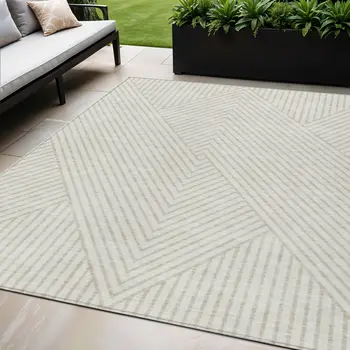 5' X 8' Ivory And Pale Beige Geometric Washable Indoor Outdoor Area Rug