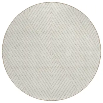 8' Ivory And Pale Beige Round Geometric Washable Indoor Outdoor Area Rug