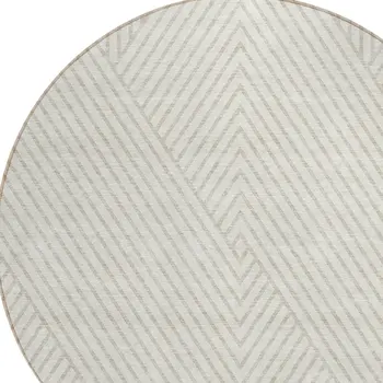 8' Ivory And Pale Beige Round Geometric Washable Indoor Outdoor Area Rug