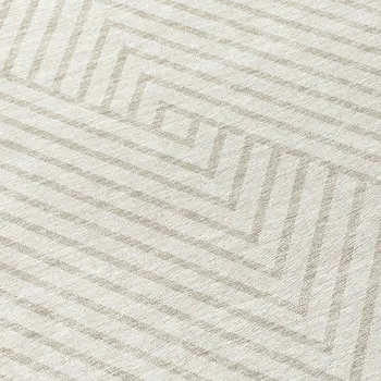 8' Ivory And Pale Beige Round Geometric Washable Indoor Outdoor Area Rug