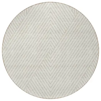 8' Ivory And Pale Beige Round Geometric Washable Indoor Outdoor Area Rug